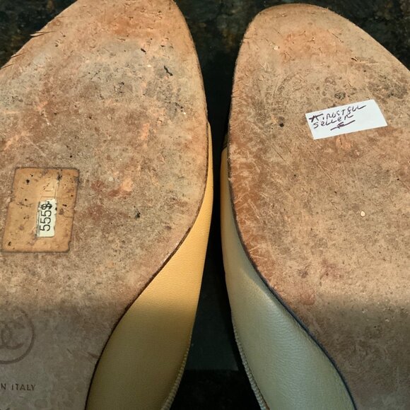 Chanel Black Leather Beige CC Logo Tap Mules Kitten Heels - Picture 6 of 7